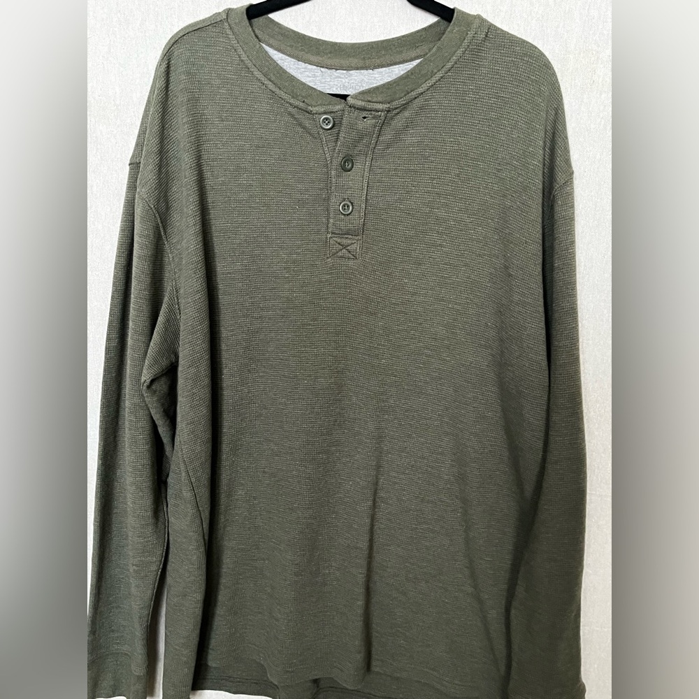 RedHead LongSleeve 3 Button Placket Collar Henley Olive Heather Thermal Shirt